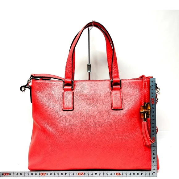 Gucci bamboo Red all Leather tote shoulder crossbody bag EUC authentic - Picture 4 of 11